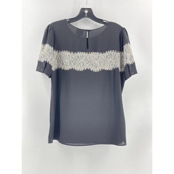 Worthington Petite Women's Black Short Sleeve Lace Trim Top Shirt Size PM - Picture 5 of 12